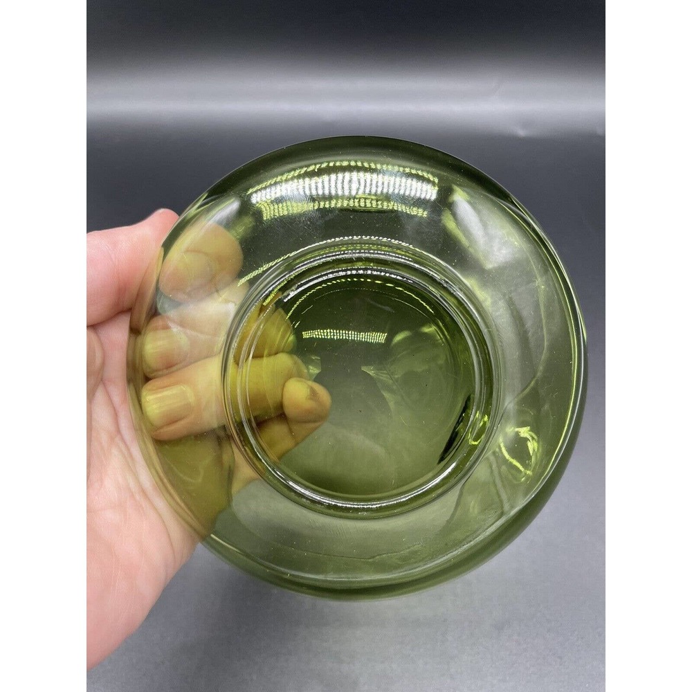Vintage Anchor Hocking Green Glass Bowl Pinched Glass MCM Avocado Dip Bowl 5” - Picture 5 of 6
